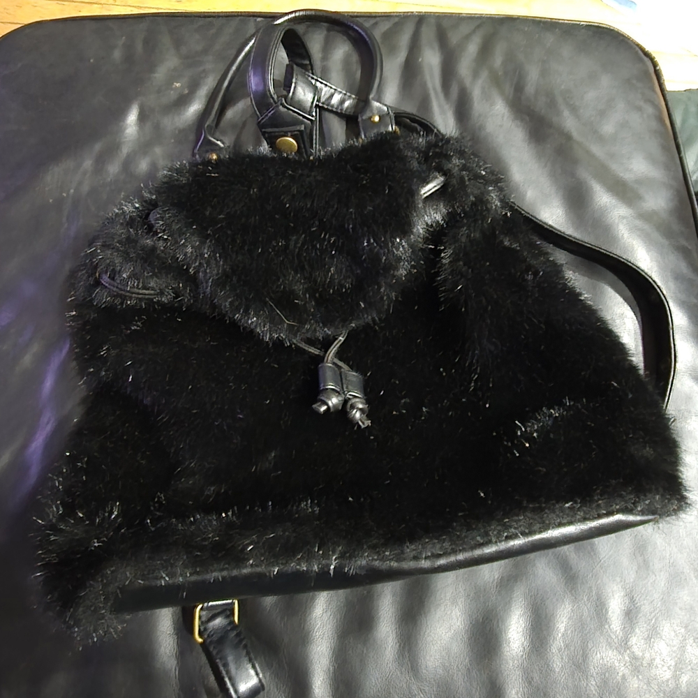 #10 - Elegant Black Faux Fur Women's Backpack